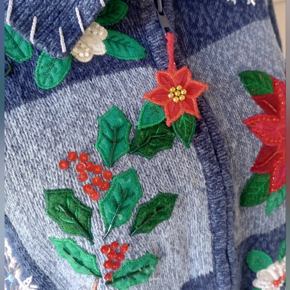 Tiara International Christmas Collection Blue Y2K Vintage Zip Up Sweater Jacket - Picture 5 of 16